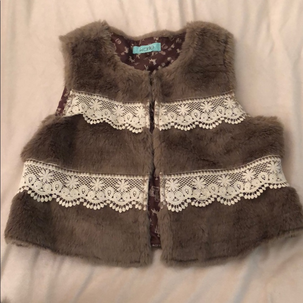 Faux Fur Vest with Lace Details
